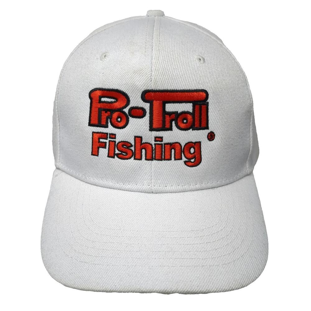 Pro-Troll Fishing White One Size Baseball Cap Strapback Structured Hat Logo